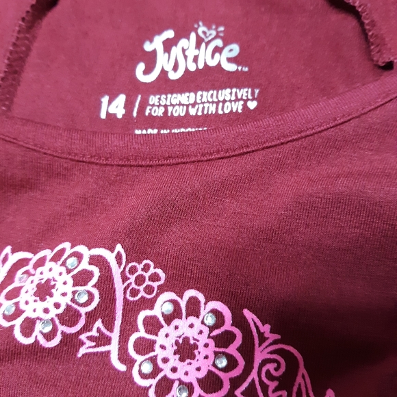 JUSTICE Asymmetrical Top Burgundy Size 14… - Picture 3 of 5